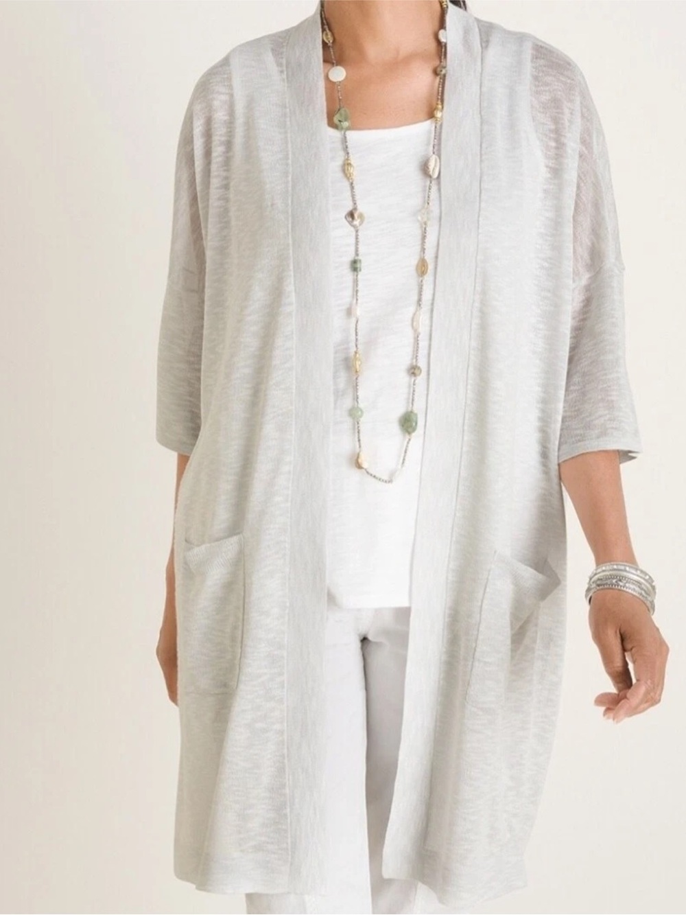 Chico's Light Gray Open-Front Women's Cardigan
